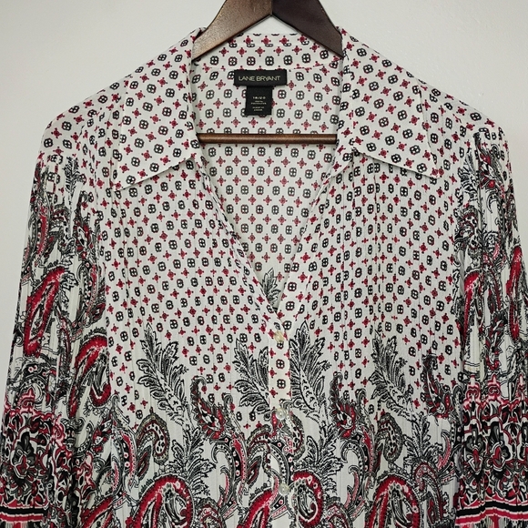 Lane Bryant Womens Button Up Top 18/20 Paisley Plaid Pleated Boho Artsy Office - Picture 3 of 10